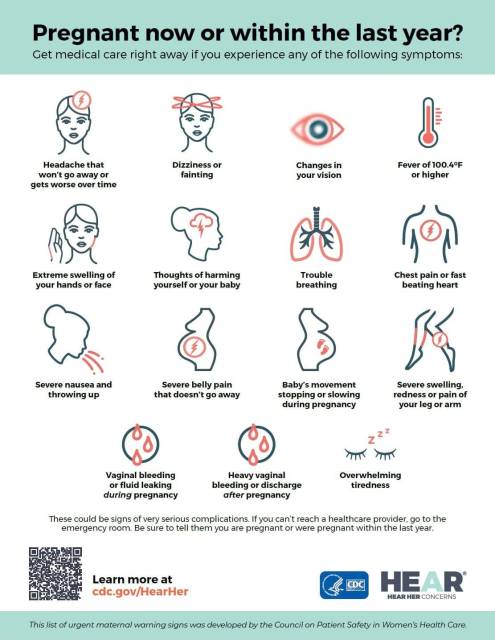 A graphic flyer describing maternal warning signs